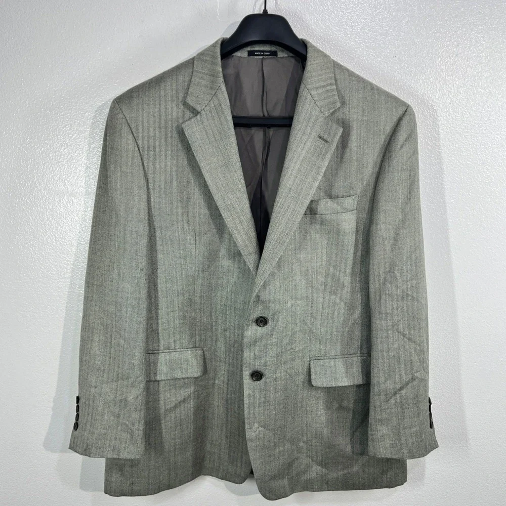 Ralph Lauren LAUREN Men's 46R Herringbone Silk Wool Blend Sport Coat Blazer Gray